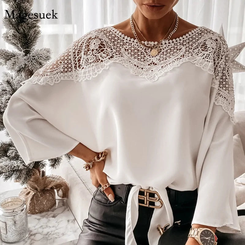 Autumn Crochet Embroidery Lace Blouses - Vintage Plus Size Women's Tops