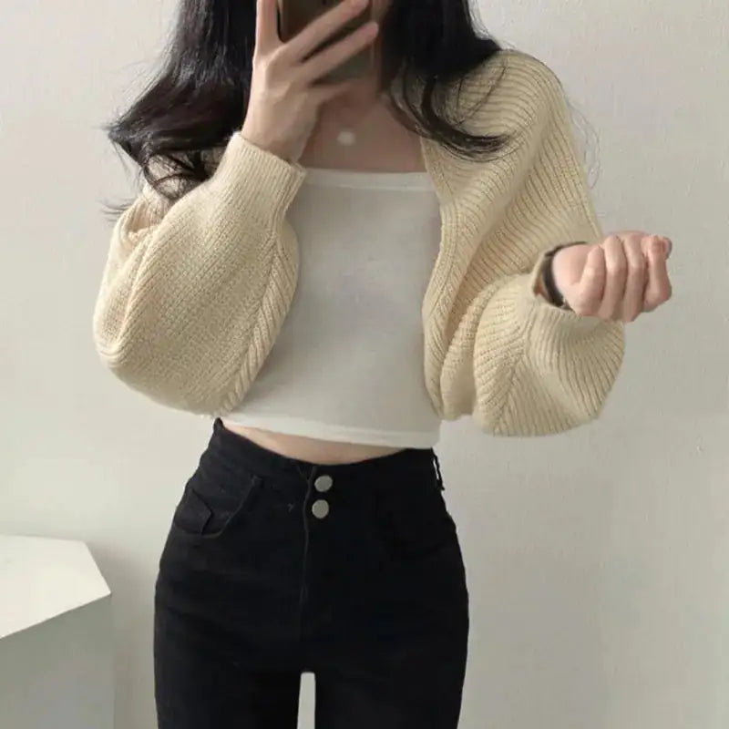 Breathable Cardigan Bishop Sleeve Sweater